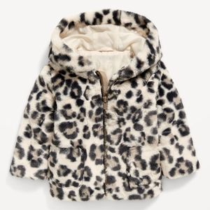 NEW OLD NAVY Faux-Fur Leopard-Print Hooded Zip Jacket 12-18M